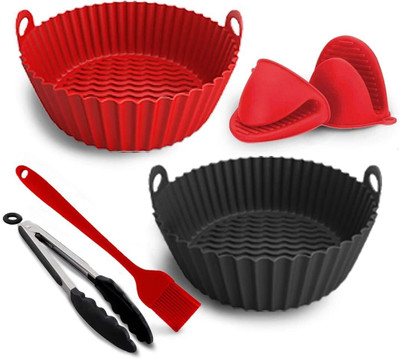 jaswanthstor 2 Pack 7.5inch Easy Cleaning Air Fryer Silicone Basket Heat Resistant Tray(Microwave Safe)