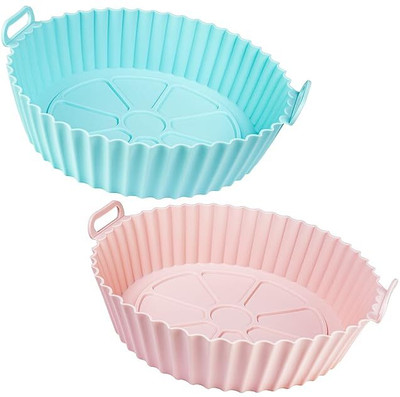 LIJIE Pack Of 2 Pink and blue Non-Disposable Silicone Fryer Tray Airfryer Tray