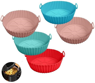 kripara Silicone Air Fryer Basket Liners Round Reusable, Food Safe Air fryer Bowl-5PCS Airfryer Tray