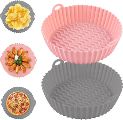 LIJIE 2 Round Silicon Air Fryer Tray Pink and Gray Airfryer Tray