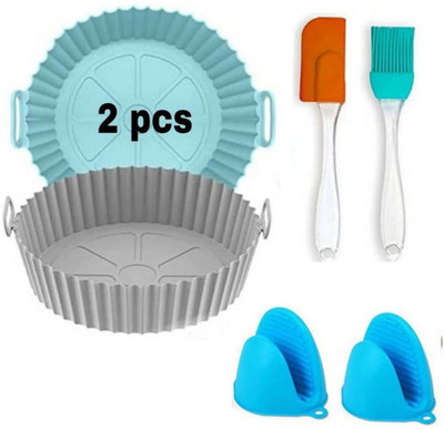 ZORIADA PACK OF 4 IN 1 ( 2 PCS AIR FRYER TRY, 1 SET OIL BRUSH . 1 SET OVEN MEAT Airfryer Tray