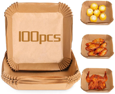Mooues 100 Pcs Square Air Fryer-Paper Disposable Paper Liner, Baking Paper & Oil-proof Airfryer Tray