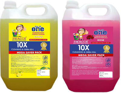 swacch Floor Cleaner Liquid I Surface Cleaner Liquid Combo Pack of 2 Lemon & Rose(10 L)