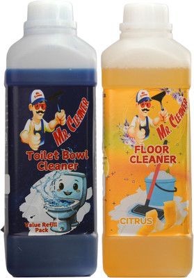 Mr. Cleaner Toilet Bowl Cleaner & Citrus Floor Cleaner Combo - Toilets & Streak-Free Floors(1 L, 1 L)