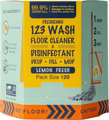 FRESHENGO 123WASH Disinfectant Surface & Floor Cleaner Liquid 120Pods, Lemon Fresh(52 g)