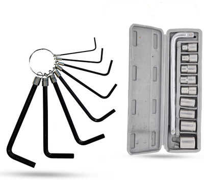Hillgrove HGCM565M1 Ring Hex Allen Key with 10in1 Socket Bolt Spanner Wrench L Shape Tool Allen Key Set(Pack of 8)