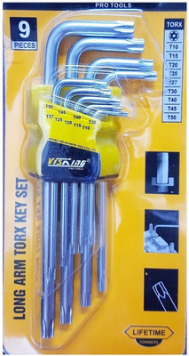 Inditrust new 9 Pcs LONG Silver Tone Metal Torx/Star Allen Key Set with Hole from T10-T50 Allen Key Set