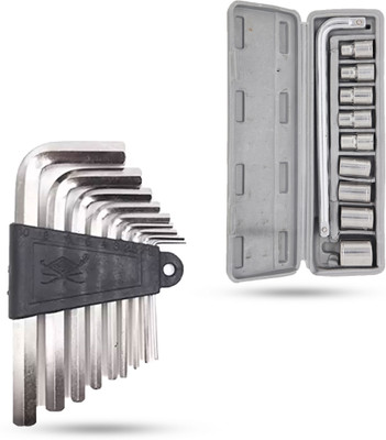Hillgrove HGCM482M1 Hex Allen Key with 10in1 Socket Bolt Spanner Wrench L Shape Tool Allen Key Set(Pack of 9)
