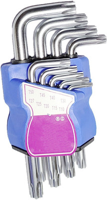 Inditrust new XTREMEPOWER 9Pcs Silver Tone Metal Torx/Star Allen Key Set Hole from T10-T50 Allen Key Set