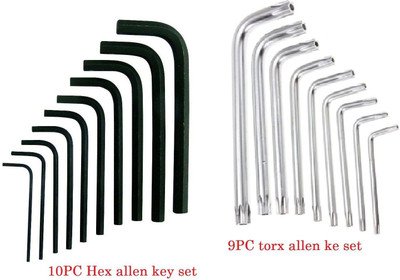 Inditrust 10 Pieces Hex Allen Key & 9 Pieces Torx Allen key set Wrench L Shape Repair Tool Set Allen Key Set Allen Key Set