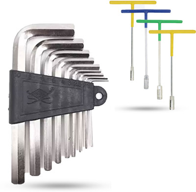 Hillgrove HGCM481M1 Hex Allen Key with 4Pcs T -Socket Spanner Wrench L Shape Tool Allen Key Set(Pack of 9)