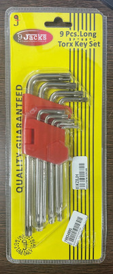 Qualigen 9 Pcs LONG Silver Tone Metal Torx/Star Allen Key Set with Hole from T10-T50 Allen Key Set