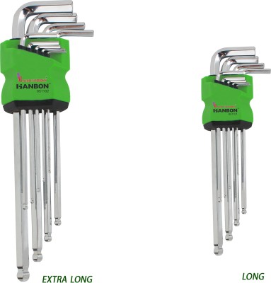 MALFAH ENTERPRISES HANBON 651101_651102 COMBO MIRROR BALL POINT S2 HEX KEY LONG AND EXTRA LONG Allen Key Set