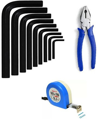 Red Champion 9Pcs Full Hex Allen Key Kit for Bike/Cycle/Guitar & 8.5Inch Plas & 3m Inchitape Allen Key Set