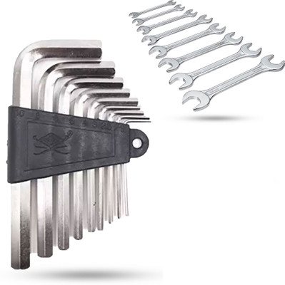 Hillgrove HGCM484M1 Hex Allen Key with 8Pcs Double Open End Wrench Set Bolt Spanner Tool Allen Key Set(Pack of 9)