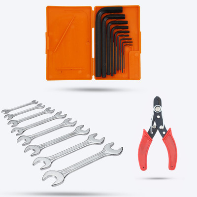 Hillgrove HGCM332M1 9Pcs Allen Key Kit with 8Pcs Double Open End Wrench and Wire Cutter Allen Key Set