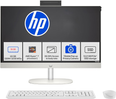 HP All in One Ryzen 7 (16 GB DDR4/512 GB SSD/Windows 11 Home/23.8 Inch Screen/Cr 0023) with MS Office(Shell White, 40.9 cm x 54.05 cm x 18.6 cm, 5.27 kg)