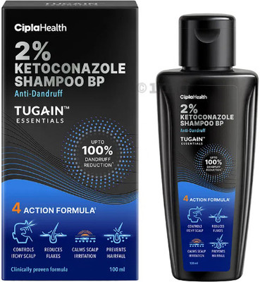 Cipla Tugain Essentials 2% Ketoconazole Anti-Dandruff Shampoo For Itchy & Flaky Scalp Liquid(100 ml)