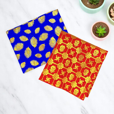 Tapoday (1MTR ) Long Length Red Print Pooja Aasan Cloth / Chowki Aasan Kapda Altar Cloth(Pack of 2)