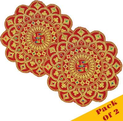 Tapoday ( Size:12x12 Inch)Embroidery Thread Multicolor Round Puja Asan For Laddu Gopal Altar Cloth(Pack of 2)