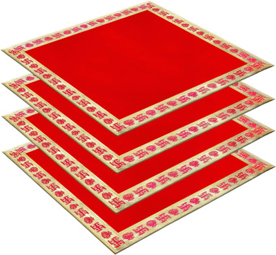 Pink Sky Chowki Velvet Red Puja Aasan Cloth for Mandir & Home Temple(Size : 12 x 12 Inch) Altar Cloth(Pack of 4)