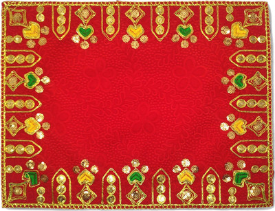 patitpavan Velvet Embroidered Pooja Aasan 12x40 inch red Aasan for God Idol, Pack 0f 1 Altar Cloth