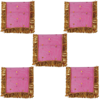 Dulhan Enterprises Navratra Special 5 Pc Mata rani 4x10 inches Golden Print Net Chunni by Dulhan Altar Cloth(Pack of 5)