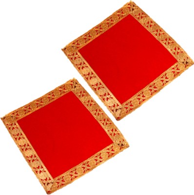 BERRYCRAVE Velvet Pooja Chowki Aasan for Ladoo Gopal Ganesha idol Gods - 14 INCH RED - PAIR Altar Cloth(Pack of 2)