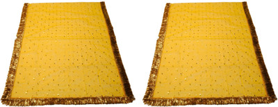 Dulhan Enterprises 2 pc Full size Puja Chunri for Navratra Net Dupatta with Golden Print by DULHAN Altar Cloth(Pack of 2)