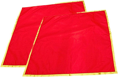 MyGodGift Combo of 2 Pooja Aasan(20In x 20In) - Red Pooja Mat/Goddess Chowki Aasan(Cloth) Altar Cloth(Pack of 2)