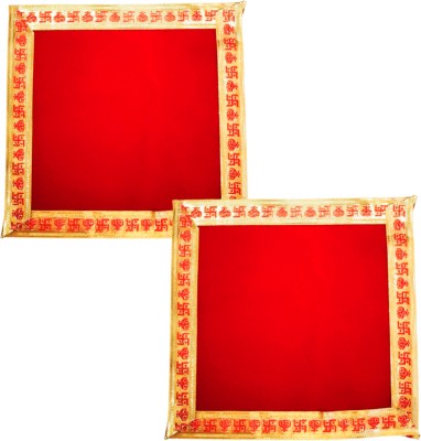 BERRYCRAVE Velvet Pooja Chowki Aasan for Ladoo Gopal Ganesha idol Gods - 10 INCH RED Altar Cloth(Pack of 2)