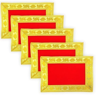 ABC 4*6 inch Small Size Plain Red Velvet Pooja Aasan Cloth/Chowki Aasan Kapda Mat Altar Cloth(Pack of 5)