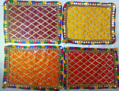 KavyaTanishq Puja aasan chowki multi purpose use Home mandir Puja Assan Size 7x 9 pack of - 4 Altar Cloth(Pack of 4)