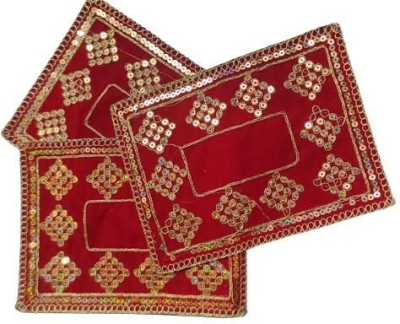 M G TRADING Embroidered Zari Design Velvet Chowki Aasan Cloth for God Idols Altar Cloth(Pack of 3)