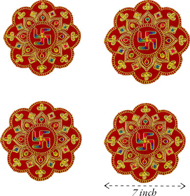 Tapoday ( Size:7x7 Inch)Embroidery Thread Multicolor Round Puja Asan For Laddu Gopal Altar Cloth(Pack of 4)