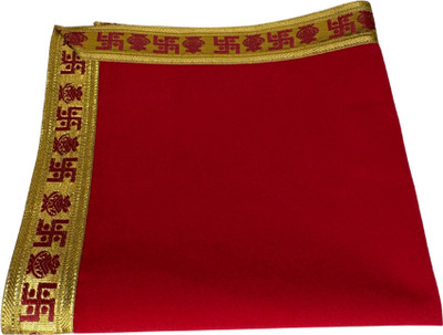Girdhari Red Aasan Mat with Golden Border For Pooja Idols and Photos Altar Cloth