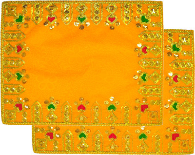 patitpavan Velvet Embroidered Pooja Aasan 16x24 inch yellow Aasan for God Idol, Pack 0f 2 Altar Cloth(Pack of 2)