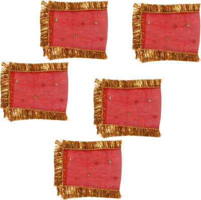 Dulhan Enterprises Mata rani ki chunri Set of 5 Red color Small Net Chunni for Pooja by DULHAN Altar Cloth(Pack of 5)