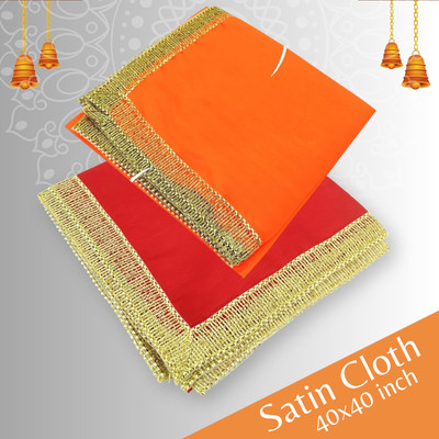 Earthjoy 1Mtr Orange/Red Silk Satin Asan Cloth for God Pooja Table,Goddess Chowki Aasan Altar Cloth(Pack of 2)