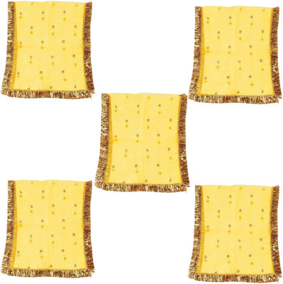Dulhan Enterprises Navratra Special Set of 5 Yellow Color Medium Net Chunni for Pooja by DULHAN Altar Cloth(Pack of 5)