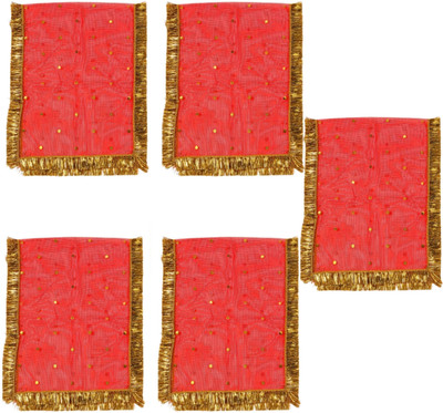 Dulhan Enterprises Navratra Special 5 Pc Mata rani 8x20 inches Golden Print Net Chunni by Dulhan Altar Cloth(Pack of 5)