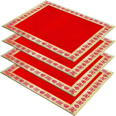 Bright and shine Chowki Velvet Red Puja Aasan Cloth for Mandir & Home Temple(Size : 13 x 9 Inch) Altar Cloth(Pack of 4)