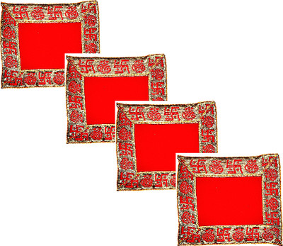 BERRYCRAVE Velvet Puja Chowki Aasan Kalash Border for krishna Ganesh God idols - 5 X 4 Inch Altar Cloth(Pack of 4)