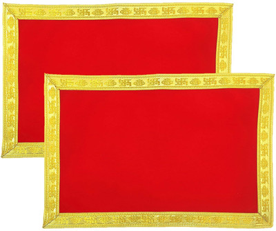 lookart ( Size: 9x13 Inch )Velvet Red Pooja Aasan Chowki Altar Cloth(Pack of 2)