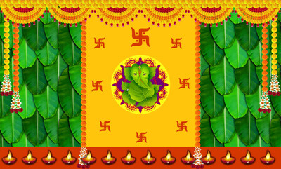 WINNSUN Banana Design Backdrop Pooja | Taiwan 5*8 FT Altar Cloth