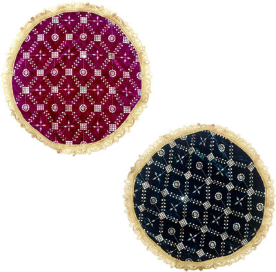 Dulhan Enterprises Pack of 2 Combo Pooja Thali cover, Dark Blue & Wine Thaalposh 20 inch by Dulhan Altar Cloth(Pack of 2)