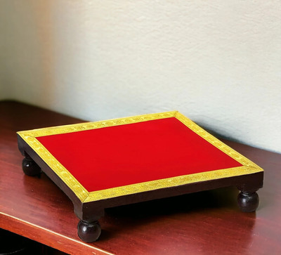 lookart ( Size: 20x20 Inch ) Velvet Red Pooja Aasan Chowki (Pack Of 1) Altar Cloth