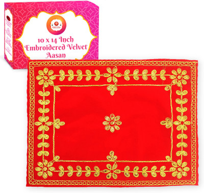 Bhakti Lehar ( 10 x 14 Inch ) Floral Design Embroidered Velvet Puja Aasan Cloth for Temple Altar Cloth