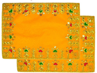 patitpavan Velvet Embroidered Pooja Aasan 20x40 inch yellow Aasan for God Idol, Pack 0f 2 Altar Cloth(Pack of 2)