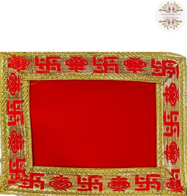 MSC MAA SHEETLA CREATIONS 12*10 Inch Embroidery Swastik Design Velvet Red Pooja Aasan Chowki Altar Cloth(Pack of 6)